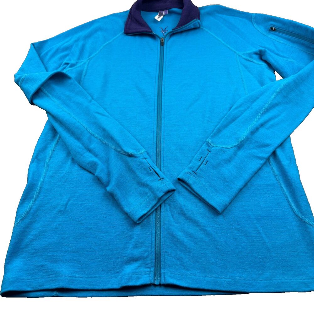 Ibex Men's L 100% Merino Wool Usa Made Full Zip Sweater Jacket Teal/Purple